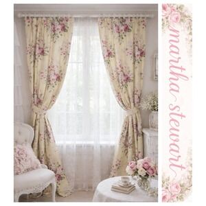 Martha Stewart 2 Vtg 1988 Floral Fabric Panels Curtains Cottage Shabby Chic USA